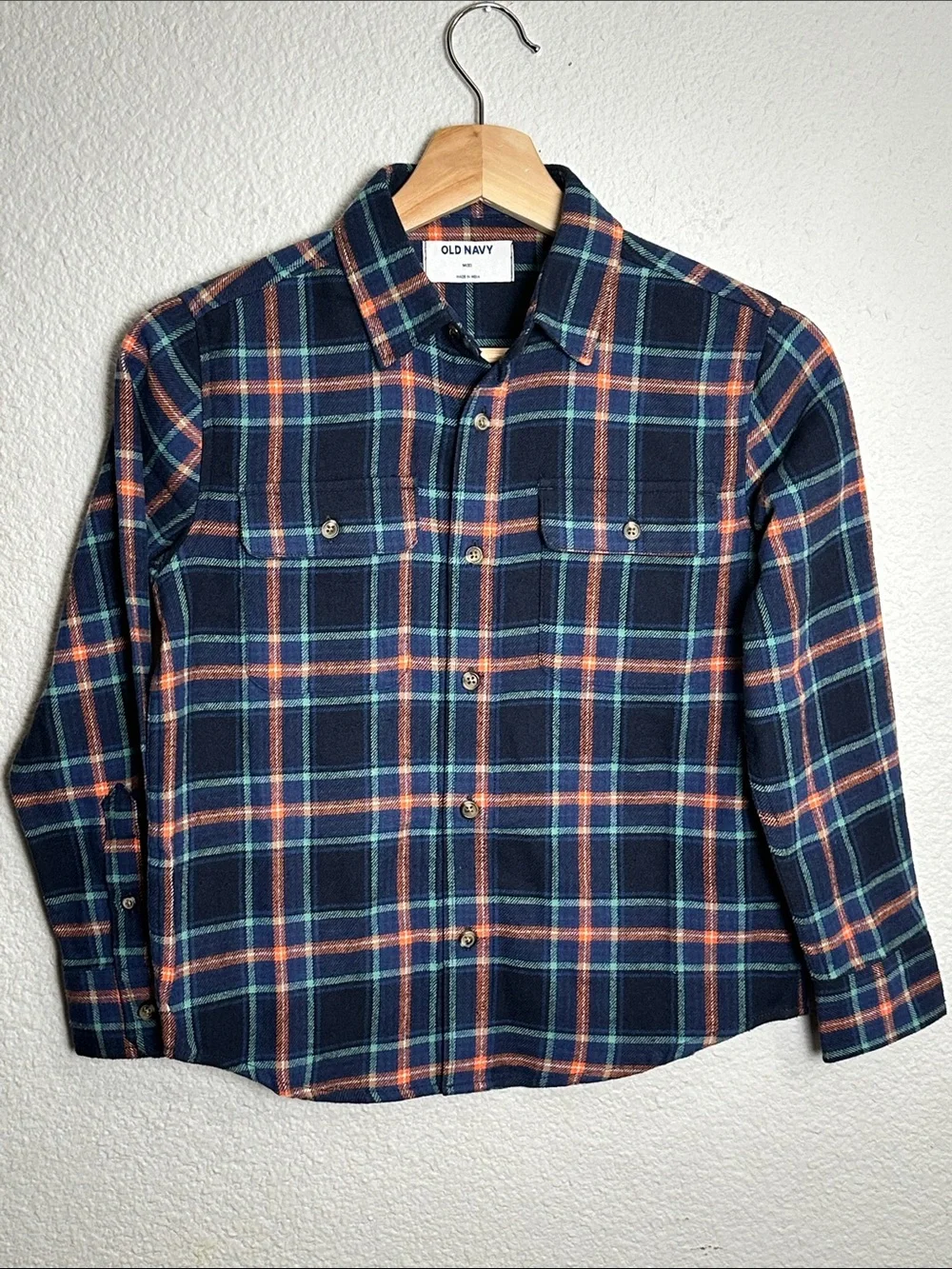 NEW Old Navy Navy Plaid Shirt Button Down Long Sleeve Top Light Flannel Medium 8